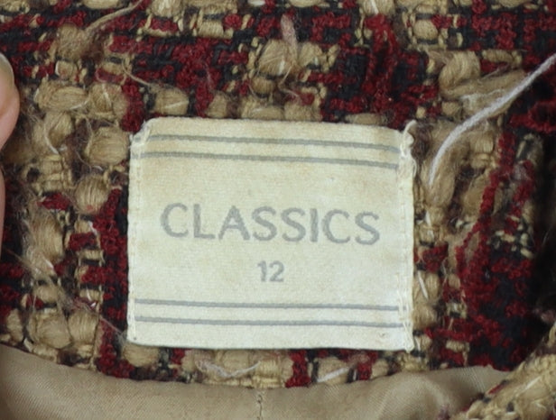 Classics Women's Beige Red Checked Wool Blend Tweed Suit Jacket Size 12