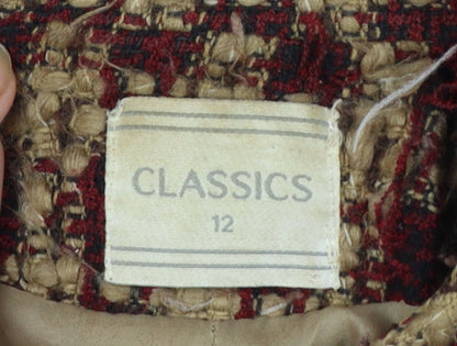 Classics Women's Beige Red Checked Wool Blend Tweed Suit Jacket Size 12