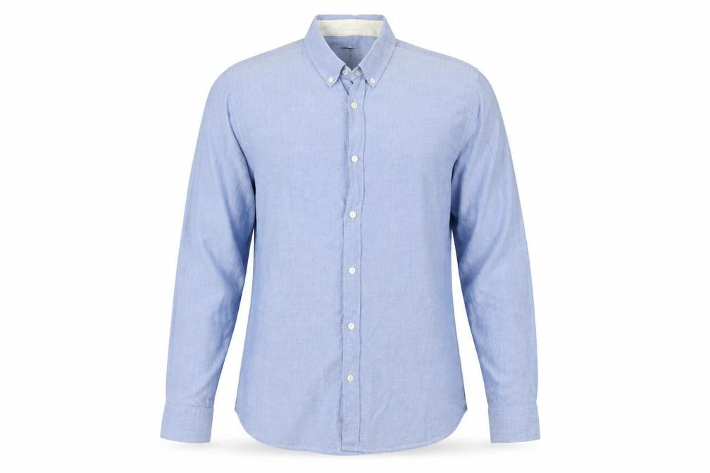 Jaeger Men Blue Cotton Button-Down Long Sleeve Casual Shirt L