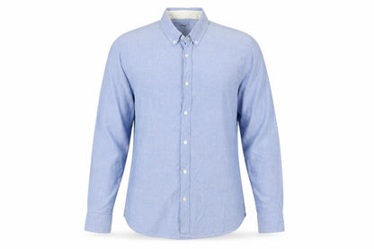 Jaeger Men Blue Cotton Button-Down Long Sleeve Casual Shirt L