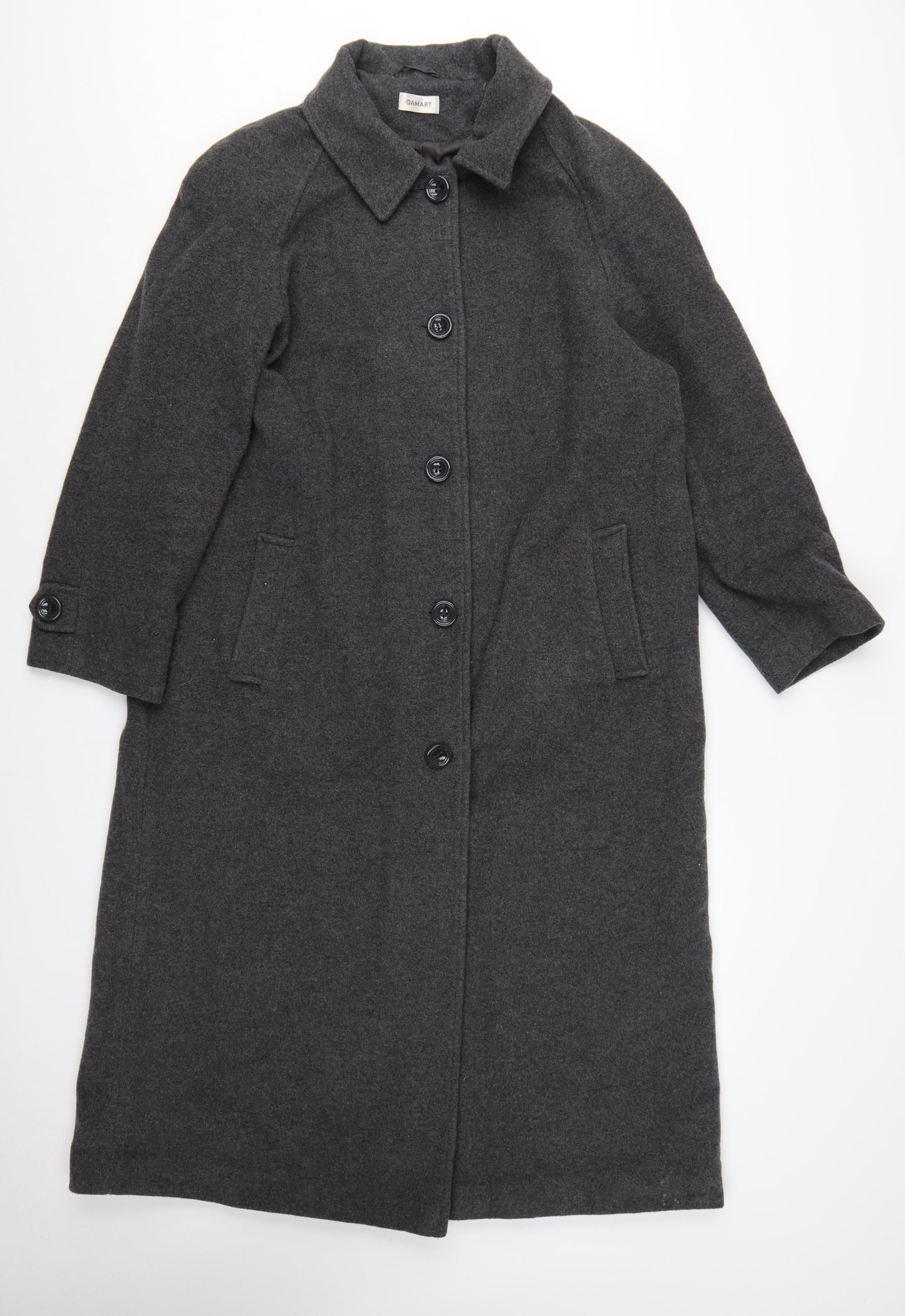 Damart Women's Grey Wool Blend Long Overcoat Size 18