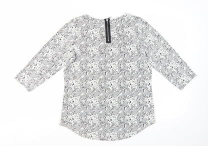 Next Women’s Grey Floral 3/4 Sleeve Jersey Blouse Size 12