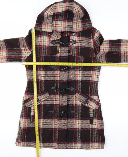 Next Women Brown Check Hooded Duffle Coat Size 8