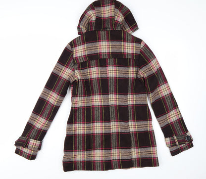 Next Women Brown Check Hooded Duffle Coat Size 8