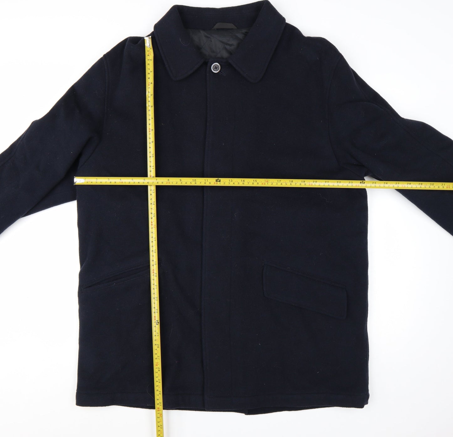 Marks and Spencer Men's Navy Wool Overcoat L Classic Mid-Length