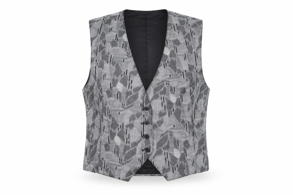 Haley Womens Grey Geometric Cotton Waistcoat Size M Formal Lined