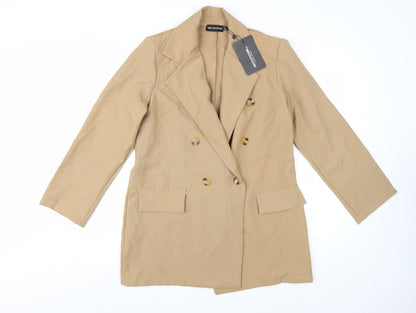 PrettyLittleThing Women Beige Double-Breasted Blazer UK 4 Polyester