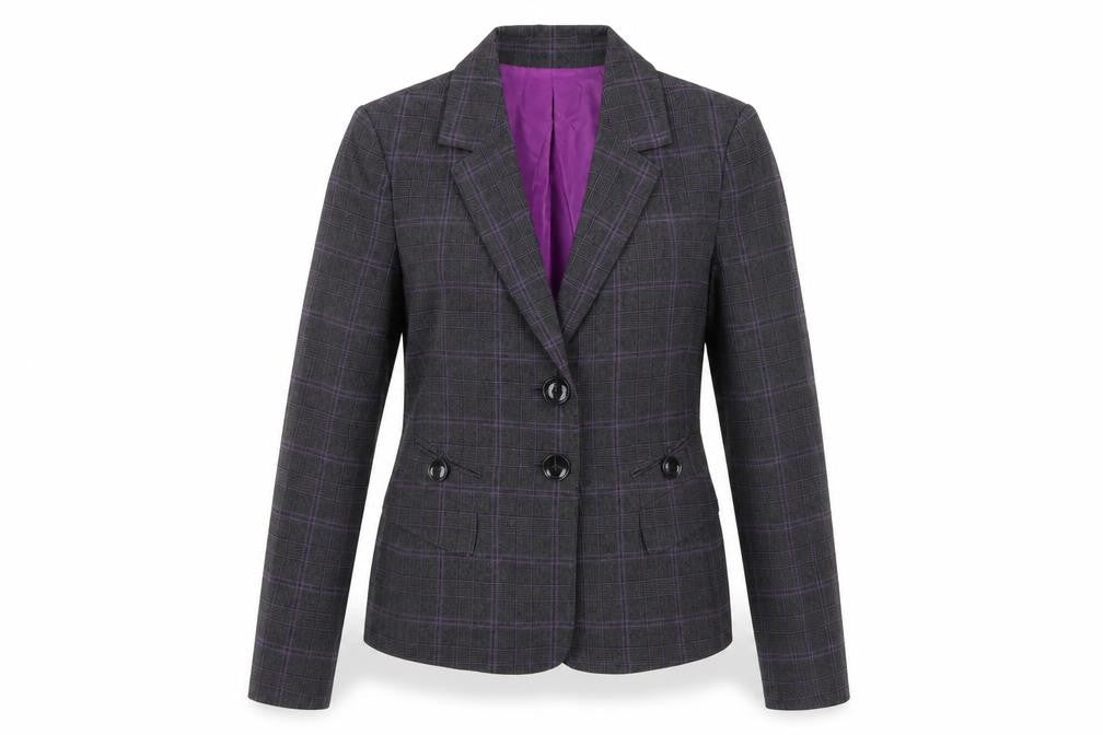 Le Suit Women's Grey Check Double-Breasted Blazer Jacket Size 8