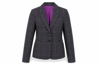Le Suit Women's Grey Check Double-Breasted Blazer Jacket Size 8
