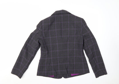 Le Suit Women's Grey Check Double-Breasted Blazer Jacket Size 8