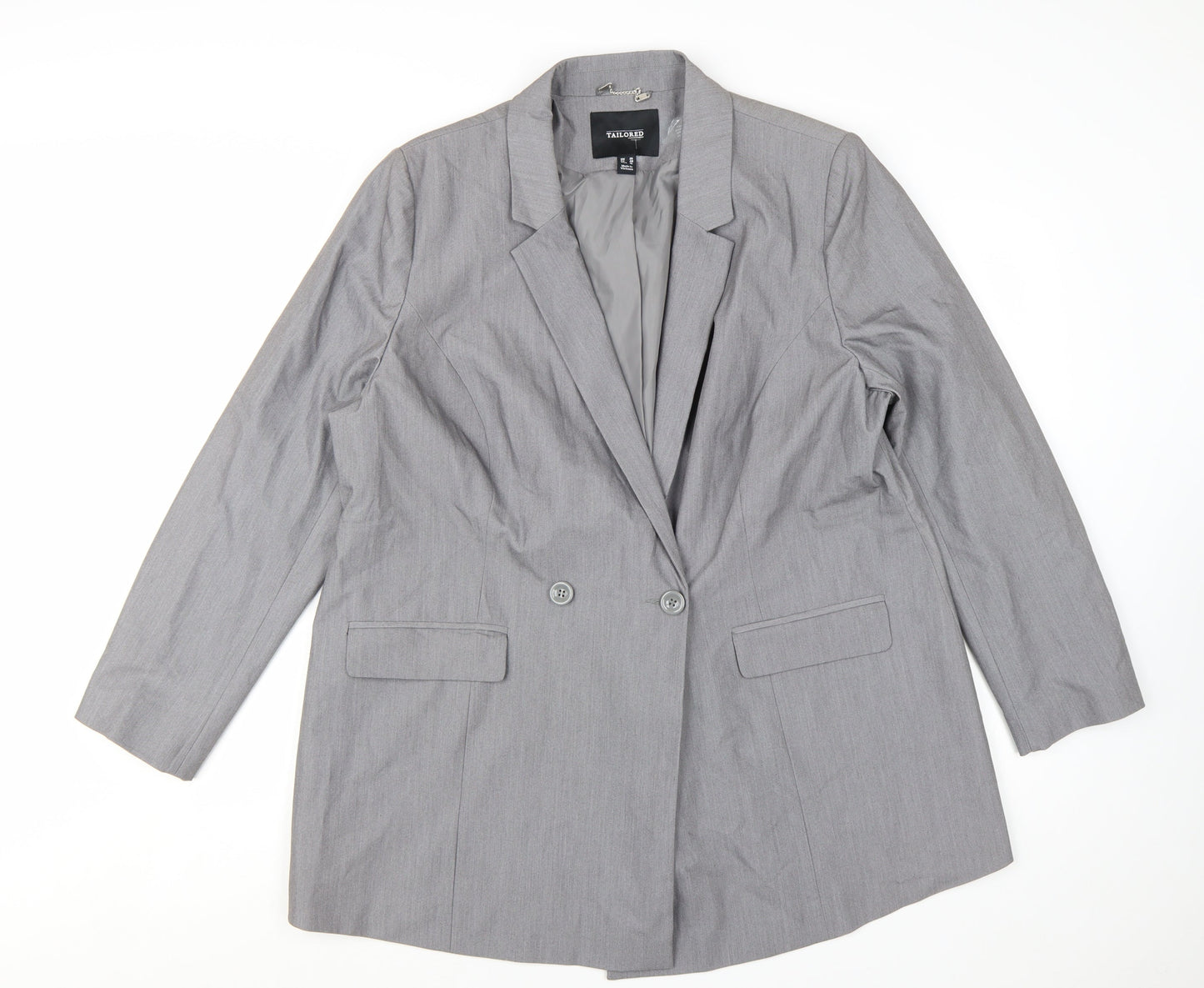 Tailored Women Grey Double-Breasted Blazer UK 20 Classic Fit
