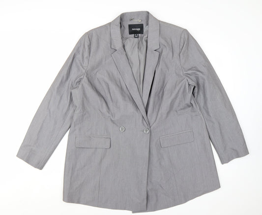 Tailored Women Grey Double-Breasted Blazer UK 20 Classic Fit