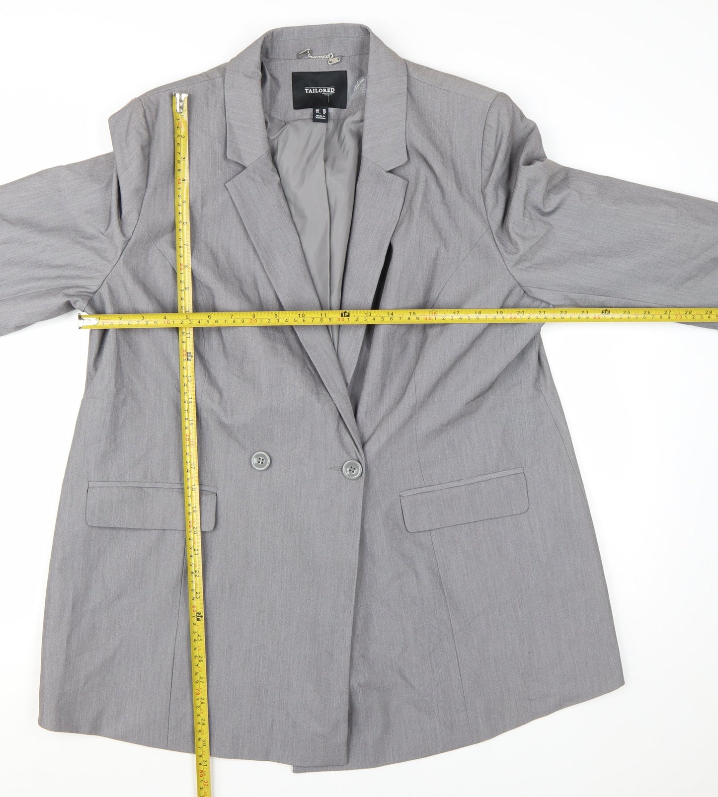 Tailored Women Grey Double-Breasted Blazer UK 20 Classic Fit