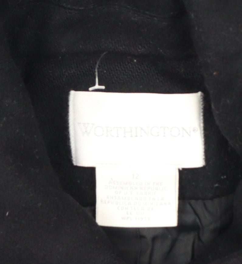 Worthington Womens Black Wool Blend Pea Coat Size 12