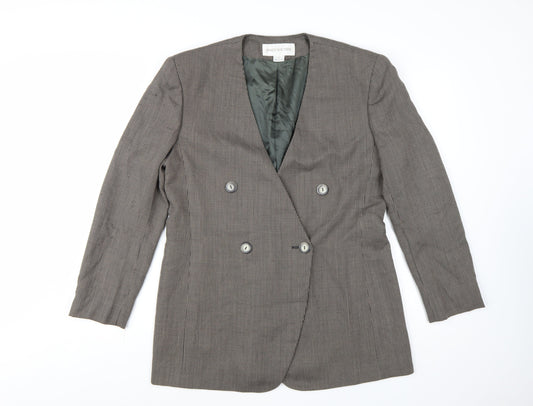 Jones New York Women Brown Houndstooth Double-Breasted Blazer Size 12