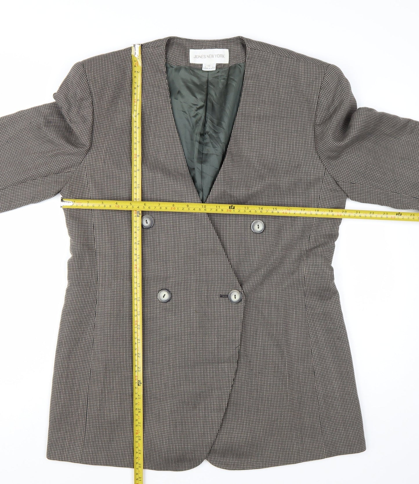 Jones New York Women Brown Houndstooth Double-Breasted Blazer Size 12