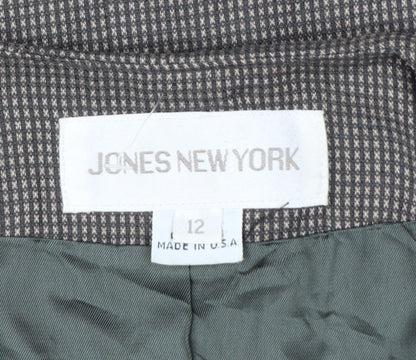 Jones New York Women Brown Houndstooth Double-Breasted Blazer Size 12