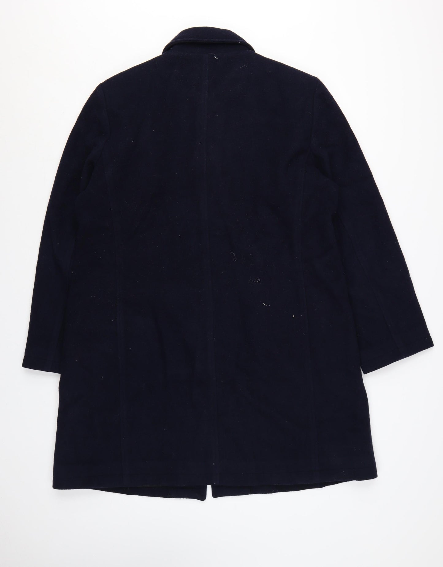 Harvé Benard Women's Navy Wool Button Coat Size 12 Classic Mid-Length