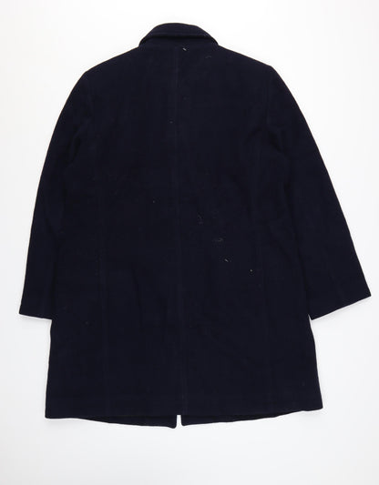 Harvé Benard Women's Navy Wool Button Coat Size 12 Classic Mid-Length