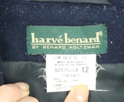 Harvé Benard Women's Navy Wool Button Coat Size 12 Classic Mid-Length