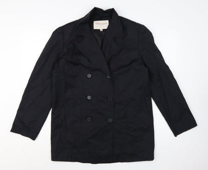 Classique Women Black Mid-Length Pea Coat M Lined Cotton Blend