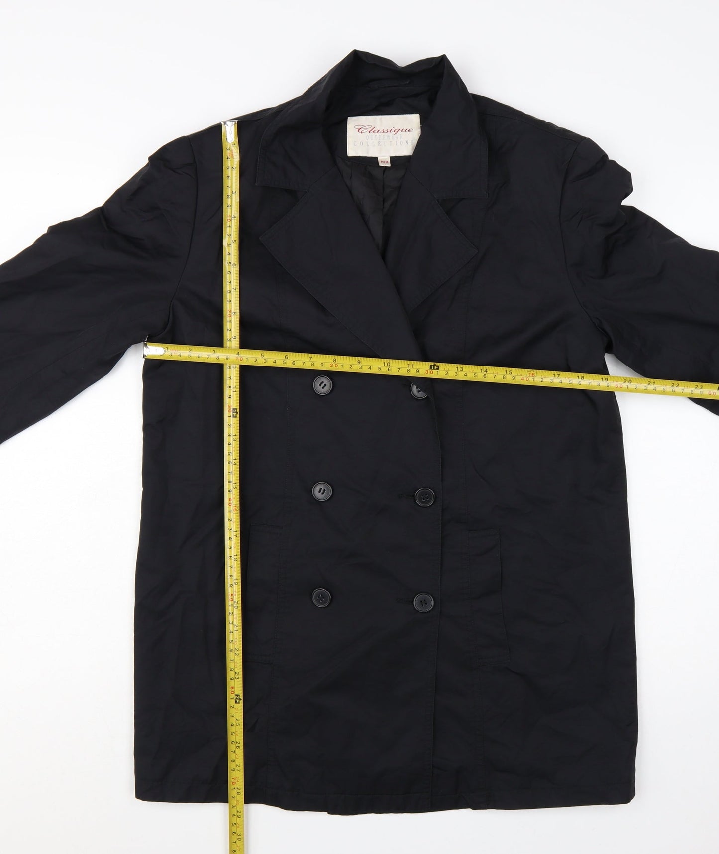 Classique Women Black Mid-Length Pea Coat M Lined Cotton Blend