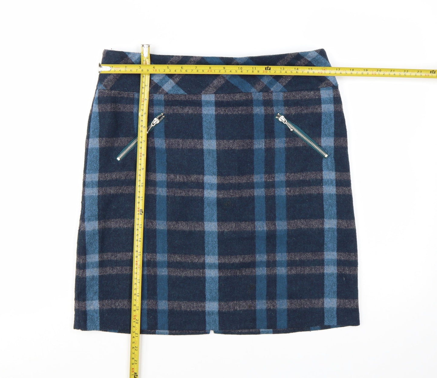 Esmara Womens Blue Plaid Wool Blend Knee Length Pencil Skirt Size 14