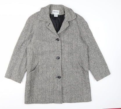 Cabin Creek Women's Grey Herringbone Wool Blend Overcoat Size 8