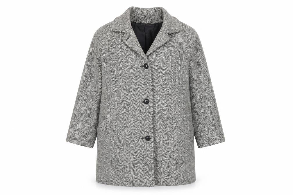 Cabin Creek Women's Grey Herringbone Wool Blend Overcoat Size 8