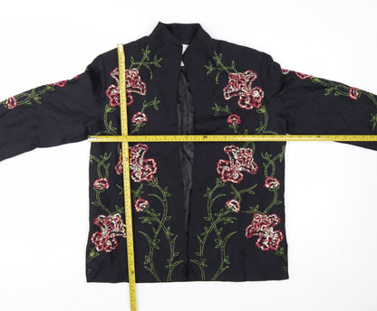 Draper's & Damon's Women's Black Floral Silk Beaded Tuxedo Jacket Size 12