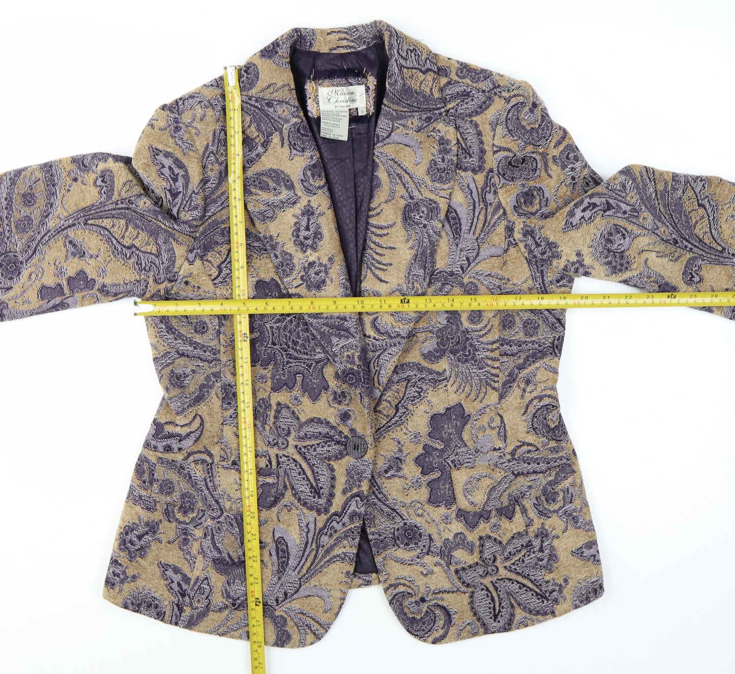 Maison Christine Women Beige Paisley Lined Blazer Size 12 Tall