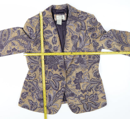 Maison Christine Women Beige Paisley Lined Blazer Size 12 Tall