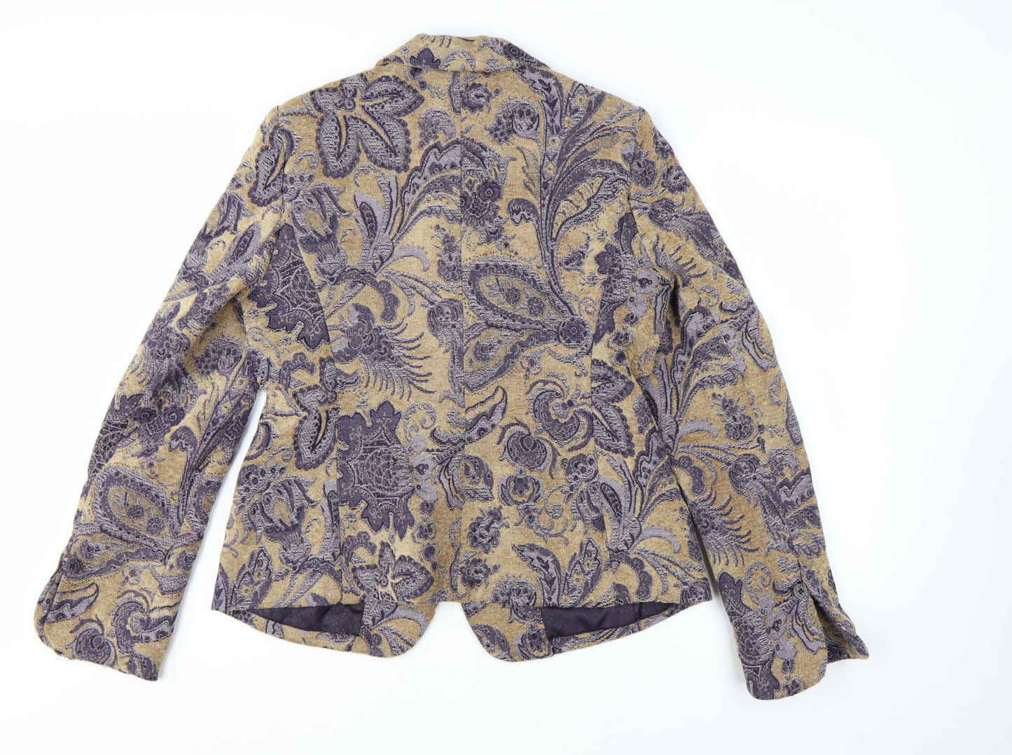 Maison Christine Women Beige Paisley Lined Blazer Size 12 Tall