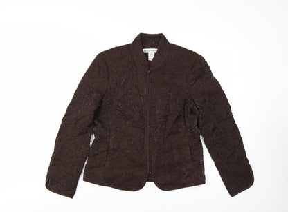 Victor Costa Women's Brown Quilted Textured Zip Jacket Size 10