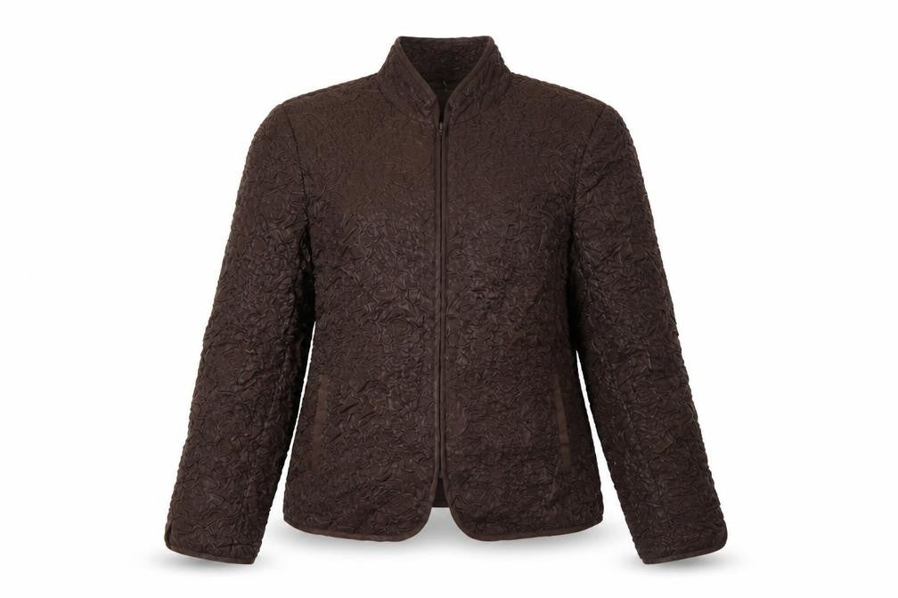 Victor Costa Women's Brown Quilted Textured Zip Jacket Size 10