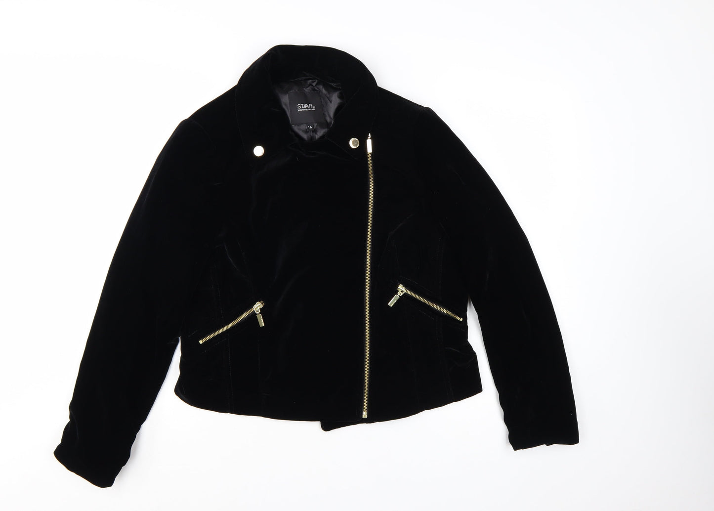 Star by Julien Macdonald Women's Black Velvet Biker Jacket Size 16