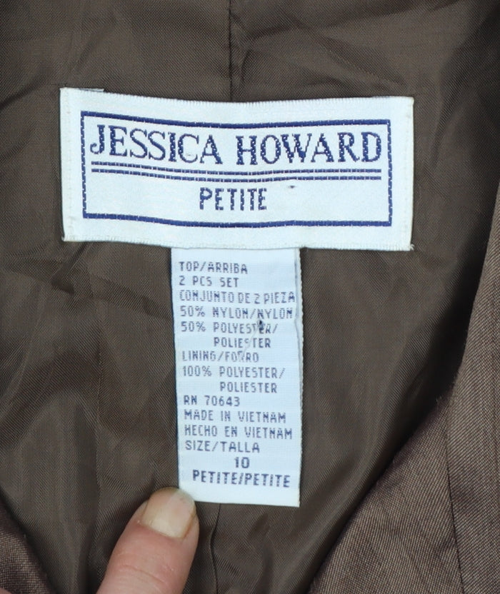 Jessica Howard Petite Brown 3/4 Sleeve Suit Jacket Size 10
