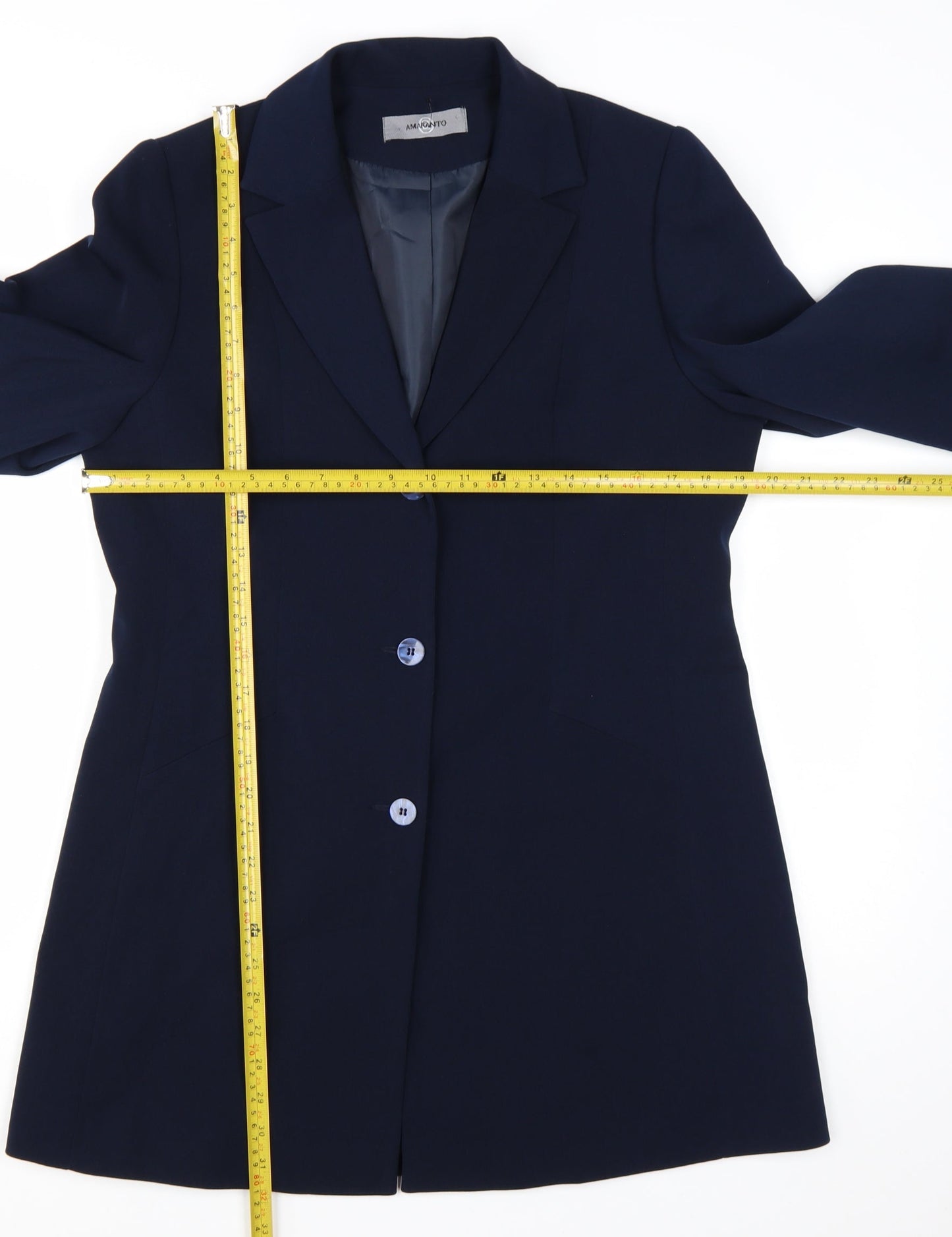 Amaranto Women Navy Blue Long Blazer Jacket Size 14 Tailored Fit