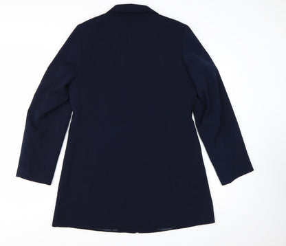 Amaranto Women Navy Blue Long Blazer Jacket Size 14 Tailored Fit