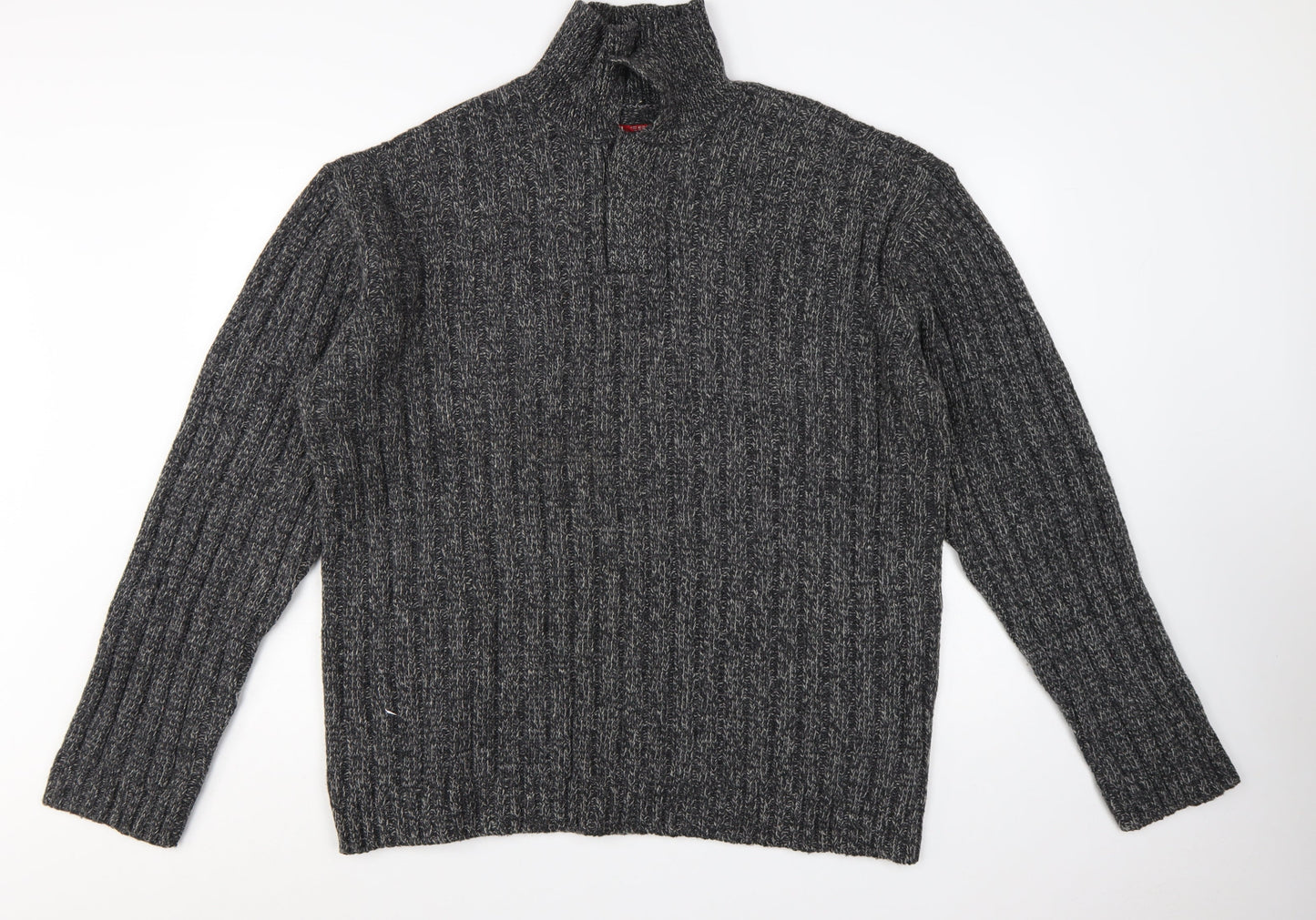 Guess Men's Grey Lambswool 1/2 Zip Chunky Knit Jumper XL