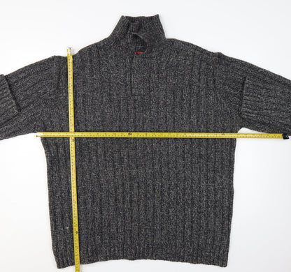 Guess Men's Grey Lambswool 1/2 Zip Chunky Knit Jumper XL