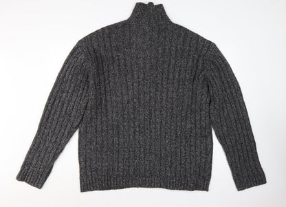 Guess Men's Grey Lambswool 1/2 Zip Chunky Knit Jumper XL