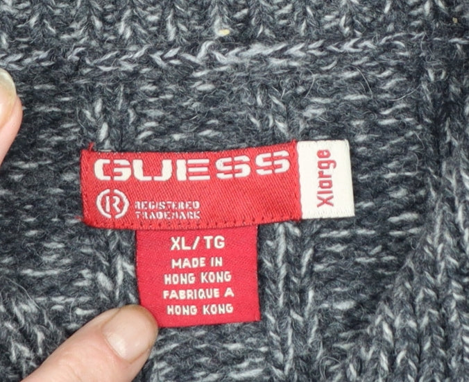 Guess Men's Grey Lambswool 1/2 Zip Chunky Knit Jumper XL