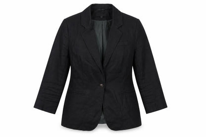Marks and Spencer Womens Black Linen Single-Breasted Blazer Size 12