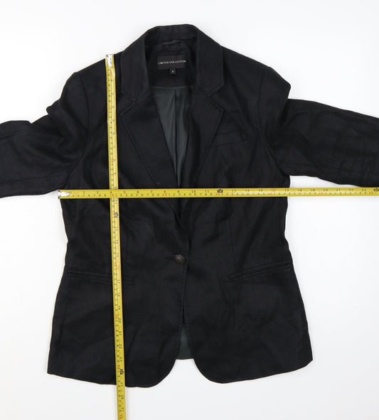 Marks and Spencer Womens Black Linen Single-Breasted Blazer Size 12