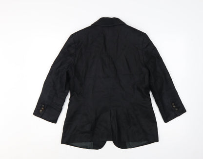 Marks and Spencer Womens Black Linen Single-Breasted Blazer Size 12