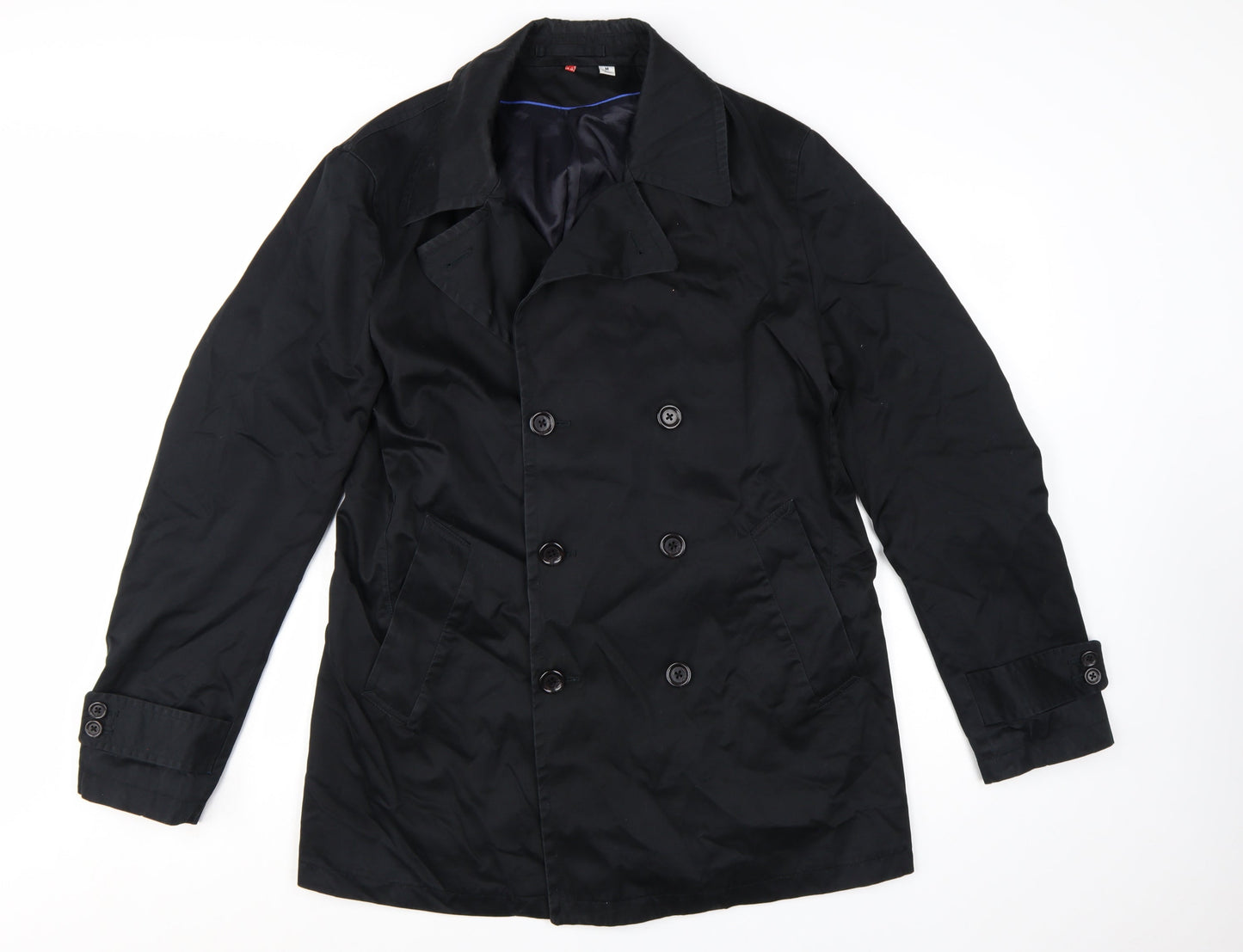 Uniqlo Men's Black Cotton Trench Coat M Mid-Length Classic