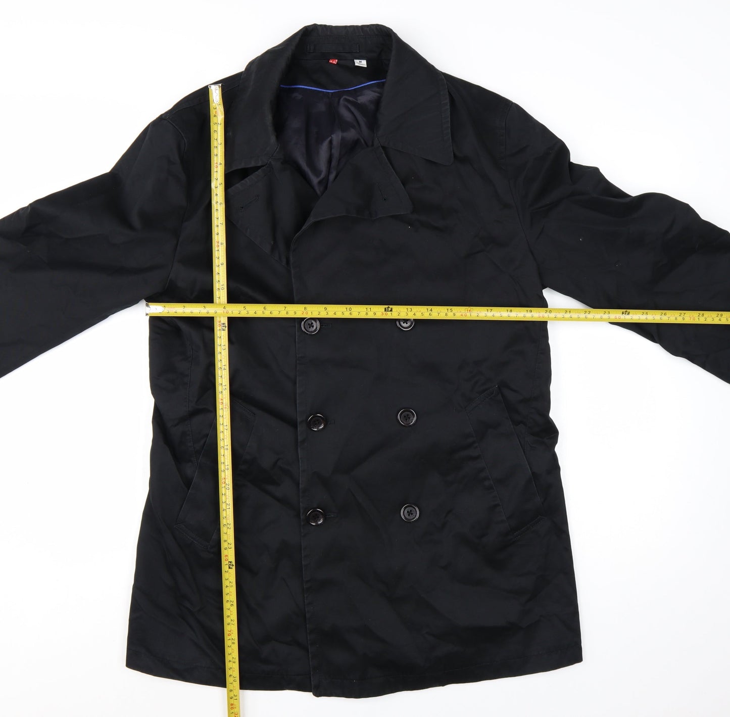 Uniqlo Men's Black Cotton Trench Coat M Mid-Length Classic