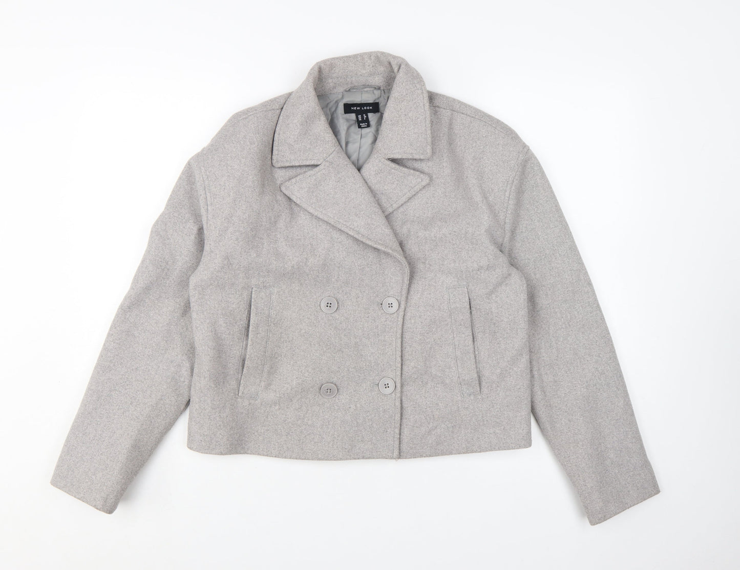 New Look Women Grey Double-Breasted Cropped Blazer UK 12