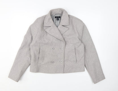 New Look Women Grey Double-Breasted Cropped Blazer UK 12